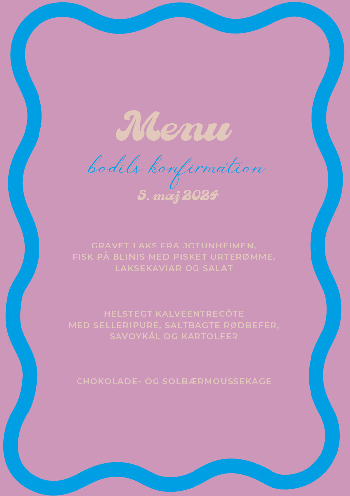 Menukort - Bodil Konfirmation Menu